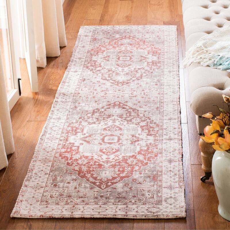 SAFAVIEH Handmade Saffron Karley Traditional Tribal Ivory/Rust Cotton Rug - 2'3" x 8' Runner - Ivory/Rust