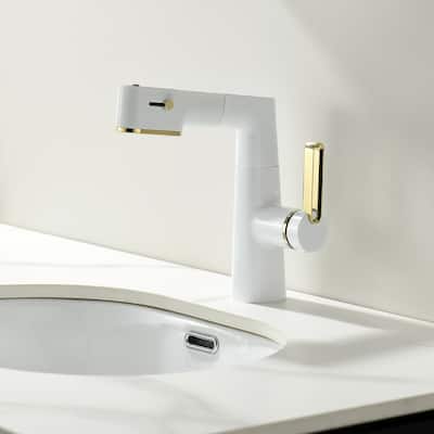 Single Handle Pull-Out Digital Display White Bathroom Faucet