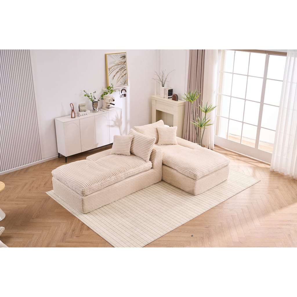 Oversized Corduroy Upholstered Chaise Lounge Sofa / Double Single Side Arm Sleeper Sofa Couch / Modular Recliner Sofa