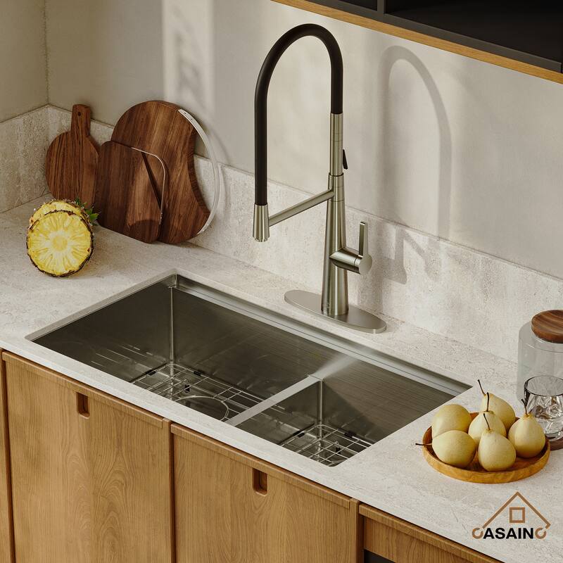 Stainless Steel 33 in. Double Bowl Undermount Workstation Kitchen Sink with Kitchen Faucet and Accessories