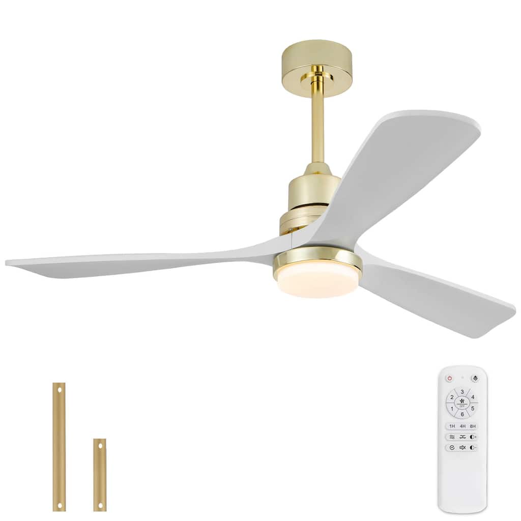 52 Inch Indoor Ceiling Fan With Dimmable LED Light 3 Solid Wood Blades Remote Control Reversible DC Motor