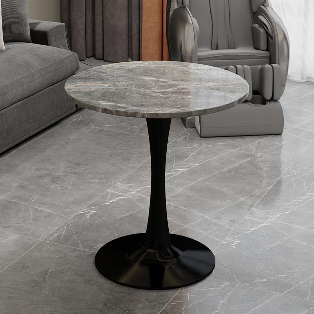27.6" Mid-Century Modern Style Dining Table, Accommodates 2-4 People, Featuring A Round Dark Gray Textured Marble Tabletop
