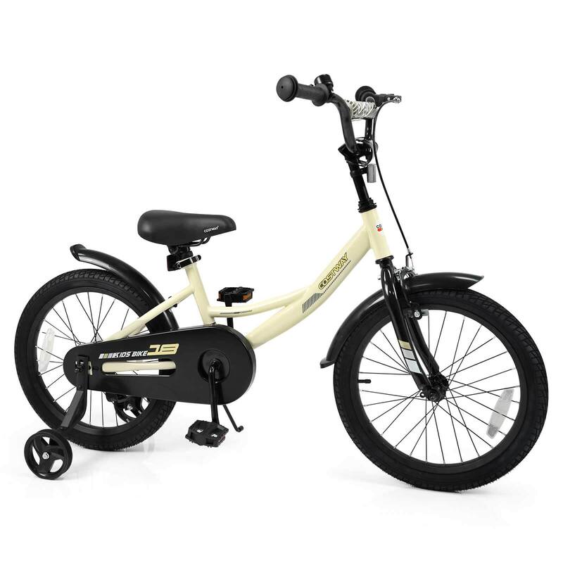 Costway 14" Kids Bike with Removable Training Wheels Adjustable Seat & - See Details - 18"-Beige