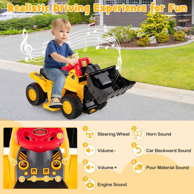 6V Kids Ride On Bulldozer with Folding Basketball Hoop and Balls - 33" x 14" x 17" (L x W x H)