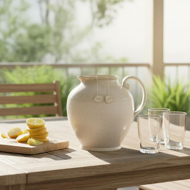 Stoneware Pitcher - 8.0"L x 6.5"W x 6.88"H - Cream - 1 Piece