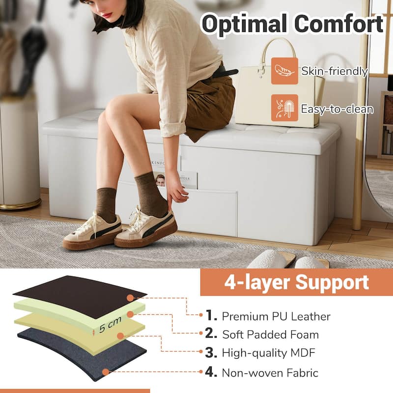 Costway 43 Inches Folding Storage Ottoman Bench with Side Pocket