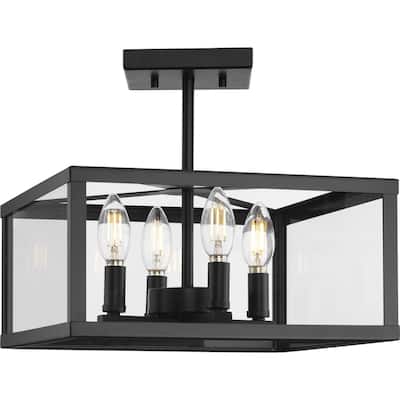Hillcrest Collection 13 in. Four-Light Matte Black Transitional Semi-Flush Mount Light - 13 in x 13 in x 11 in