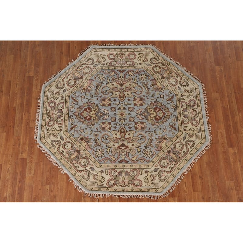 Heriz Serapi Oriental Octagon Rug Handmade Wool Carpet - 6'0"x 5'10"
