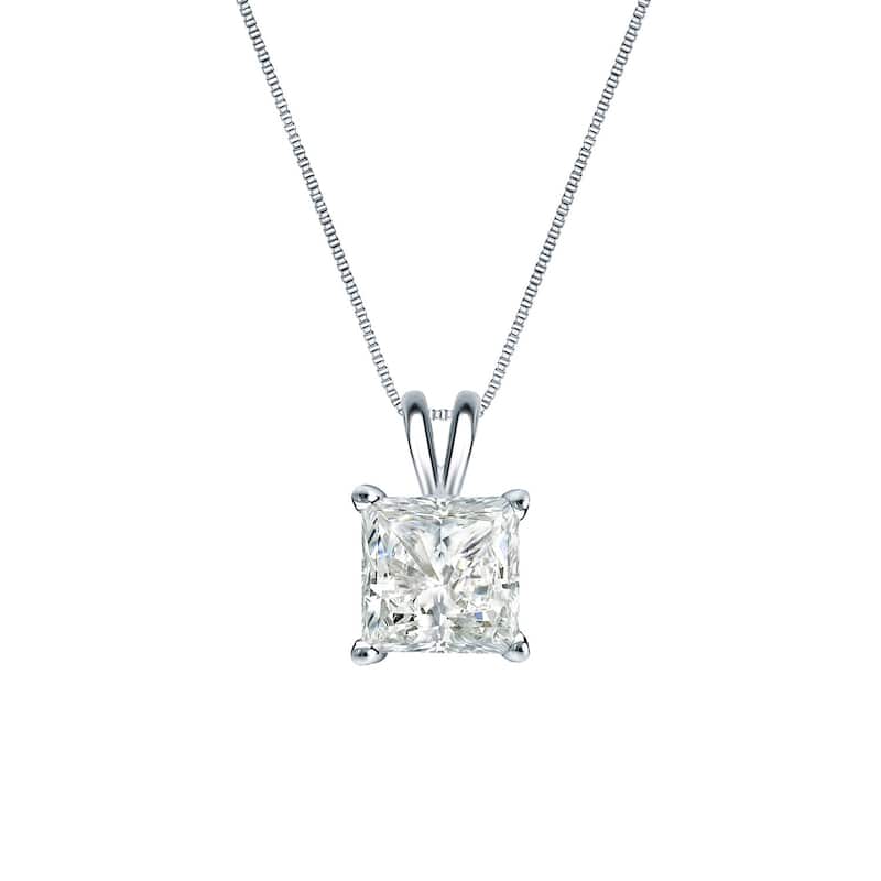 Auriya 14k Gold 1/4ctw Princess-cut Solitaire Diamond Necklace (I-J, SI2-SI3) - White