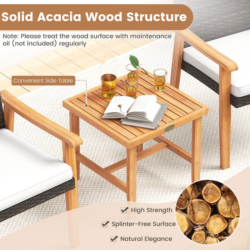 Gymax 3 PCS Patio PE Wicker Furniture Set w/Coffee Table & Cushions