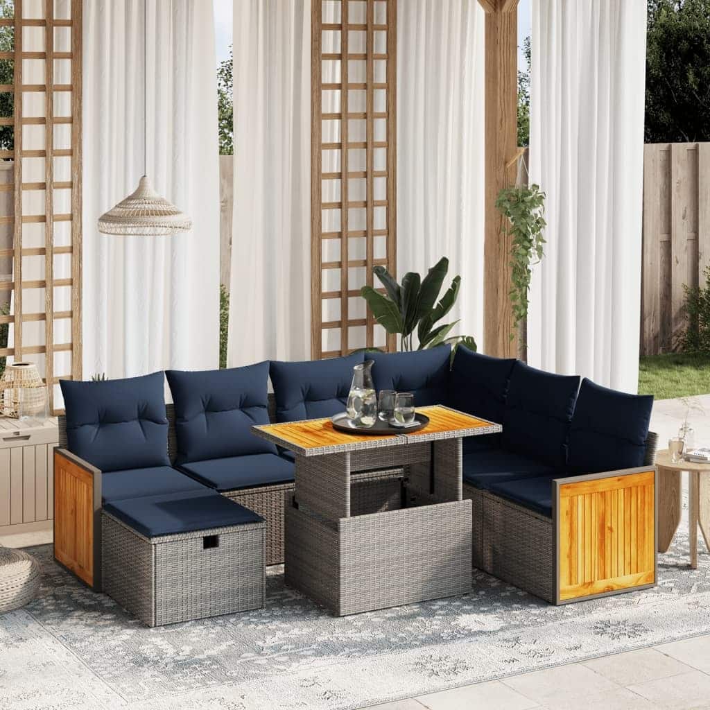 vidaXL 8 Piece Patio Sofa Set with Cushions Black/Gray Poly Rattan - 21.7 x 24.4 x 27.2