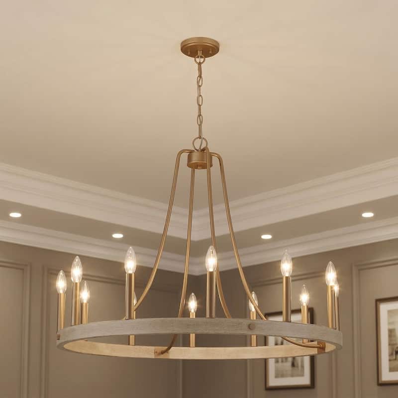 Acroma 12-light Farmhouse Modern Wagon Wheel Chandelier Candle Dining Room Lighting - 34''