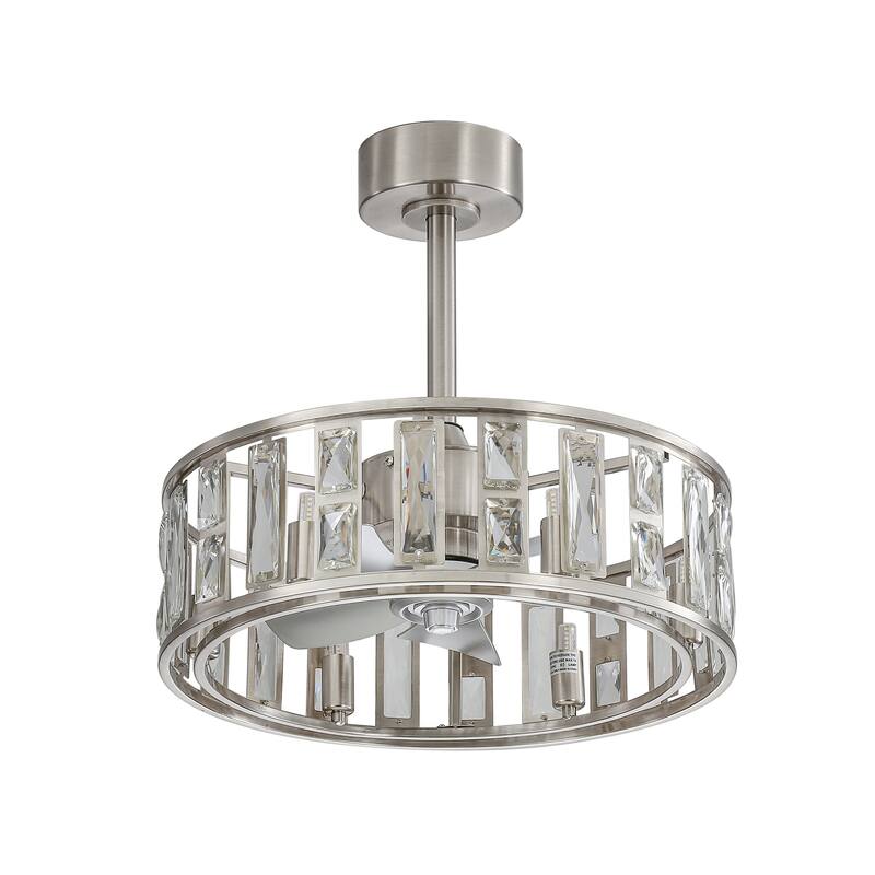 20" Caged Ceiling Fan with Crystal Light Remote Control, Bladeless Chandelier - 20 Inch