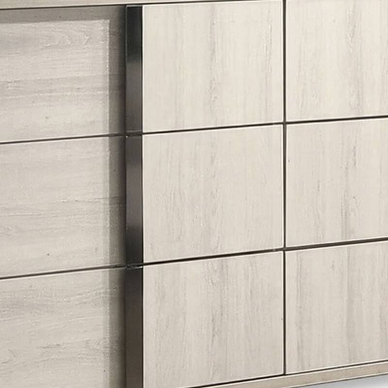 Hyao Wide Dresser, 6 Drawers w Chrome Handles, White Wash Veneer