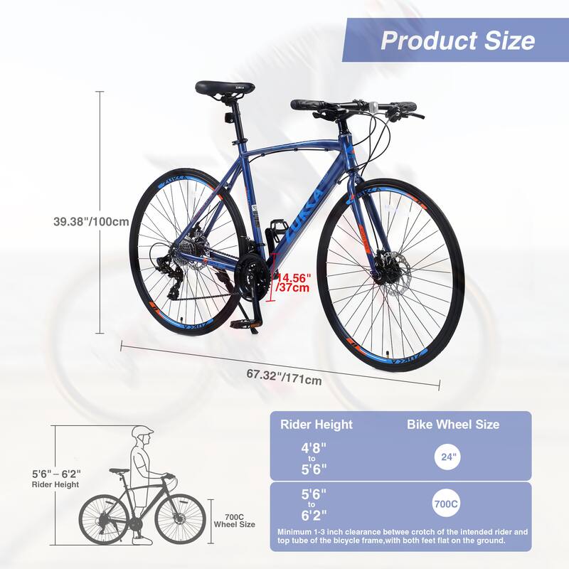 21 Inch Mountain Bike with Aluminum Frame, Road Cycling Bicycle with 24-Speed, Dual Disc Brake & Comfortable Saddle for Teens