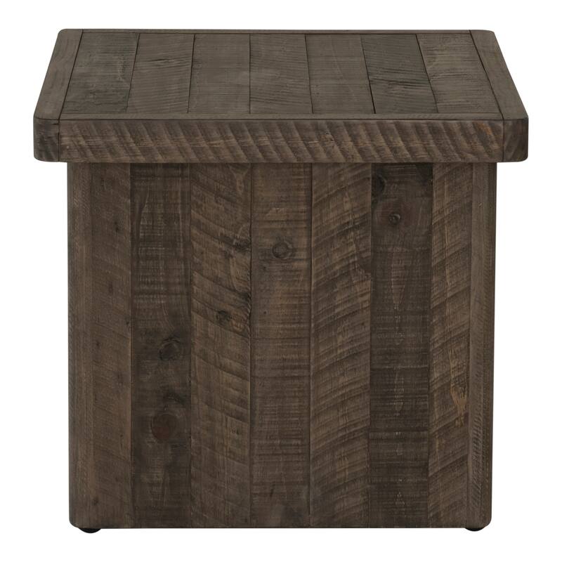 NADAAL STUDIOS Brannon End Table, Solid Pine Wood with Driftwood Finish, Rustic Design, Dark Brown