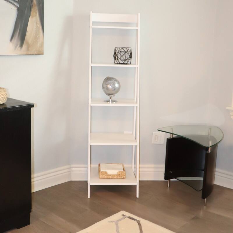 Adeptus Solid Wood 5 Shelf Ladder Bookshelf Solid White