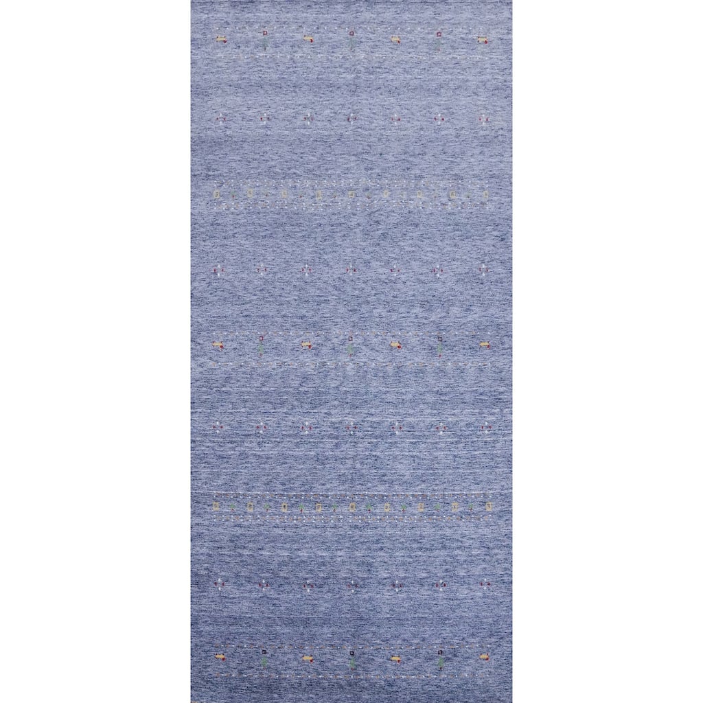 Hand Knotted Oriental 100% Wool Carpet Tribal Animal Pictorial Navy Blue & Blues Gabbeh Area Rug - 11' 11'' X 5' 2''