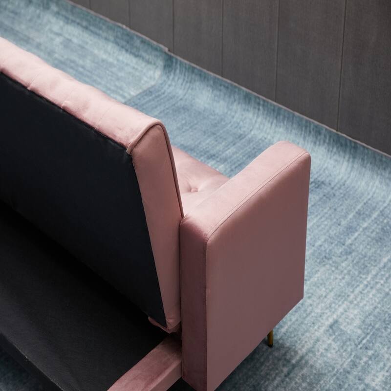Velvet Sofa Bed, Golden Legs, Easy Assembly for Small Spaces