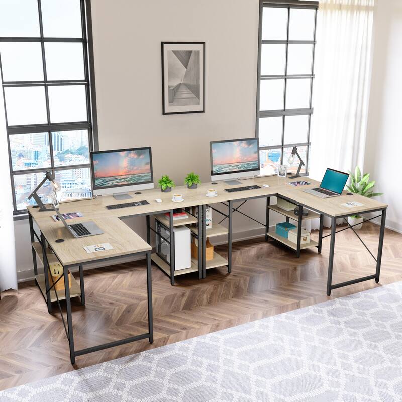 86.6 Inch L Shaped Desk Reversible Corner Office Computer Desk with Shelves
