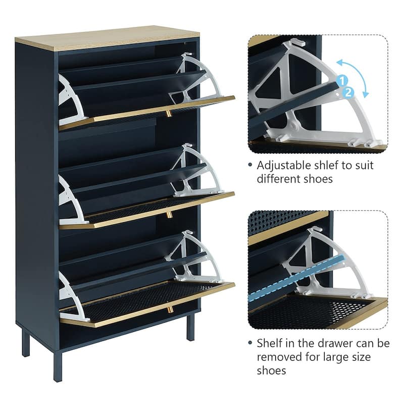 Shoe Storage Cabinet with 3 Flip Drawers Shoe Organizer w/Mesh Door - 23.63" x 9.26" x 49.22"H