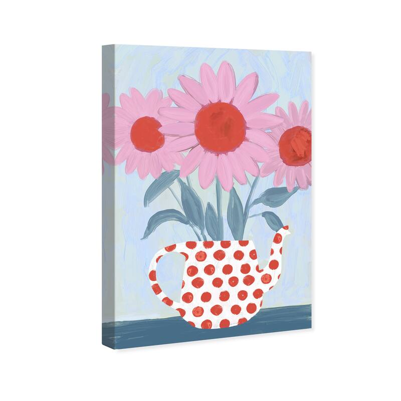 Wynwood Studio Canvas Floral and Botanical Pink Sunflowers Pink and Light Blue Bohemian & Eclectic Wall Art Canvas Print