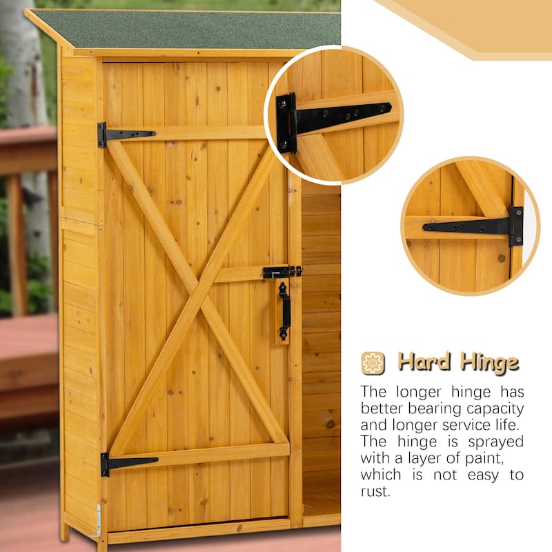 56"L x 19.5"W x 64"H Outdoor Storage Shed with Lockable Door, Wooden Tool Storage Shed w/Detachable Shelves & Pitch Roof,Gray