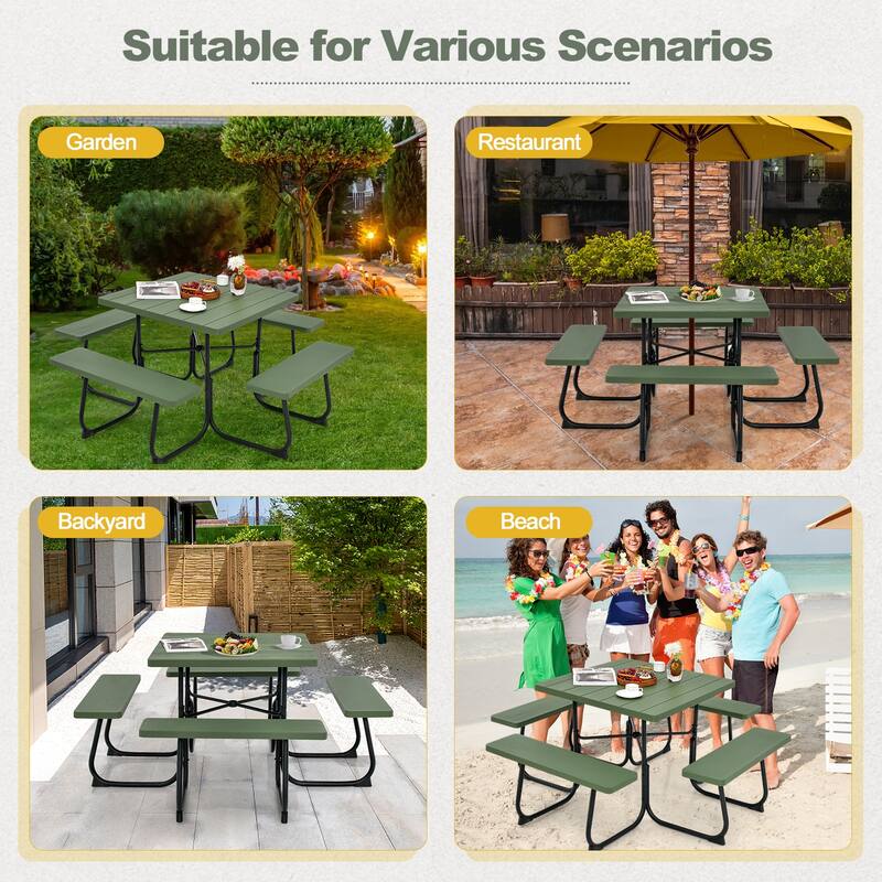Gymax Outdoor Picnic Table 8-person Square Picnic Table Bench Set w/ 4