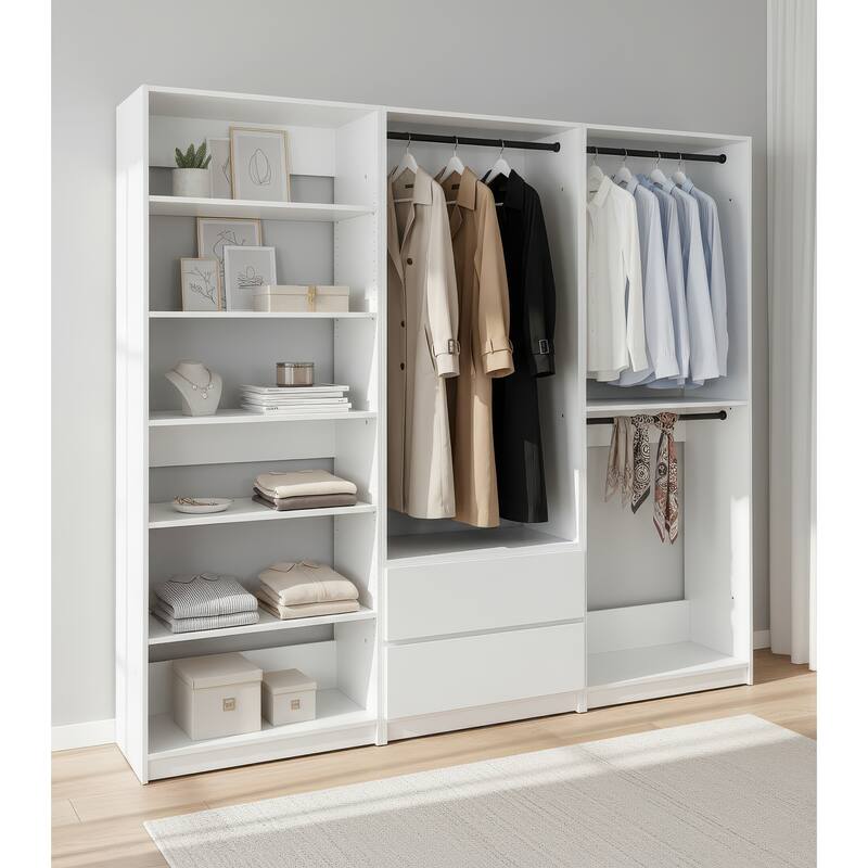 Prosper White Freestanding Walk in Wood Closet System - 94.2"W x 15.7"D x 83" H