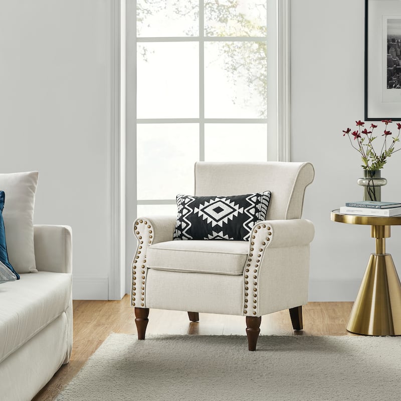 Nyctelius Upholstered Comfy Accent chair with Turned Wooden Legs and Nailhead Trim Set of 2 by HULALA HOME