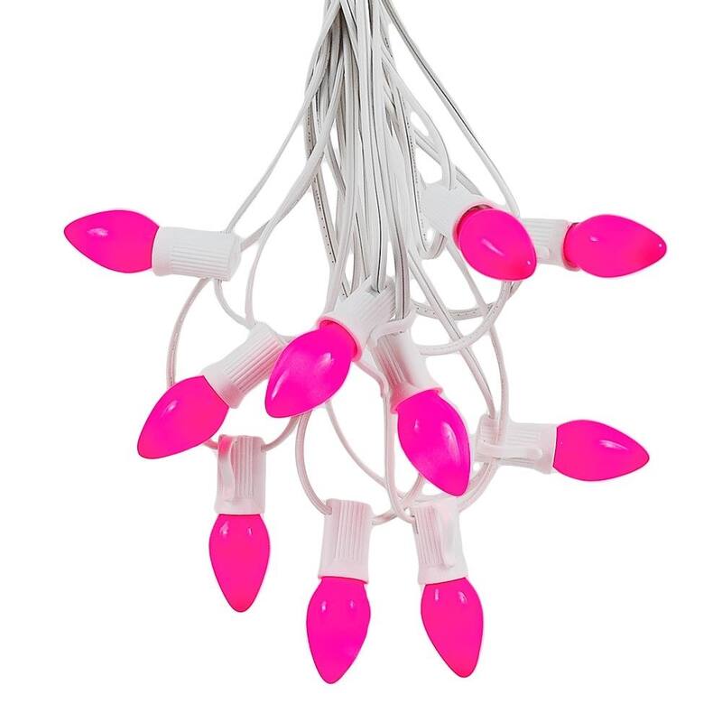 25 Foot C7 Ceramic Christmas Light Set, Hanging String Lights, White Wire