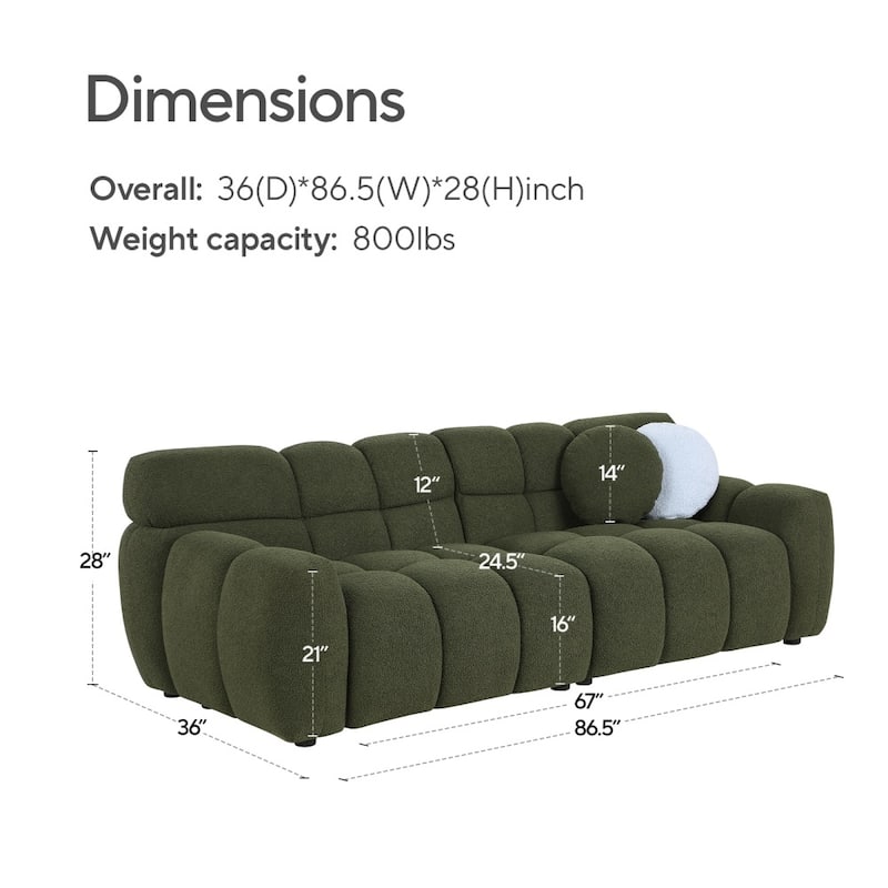 87.4" 3-Seater Boucle Sofa with Wood Frame