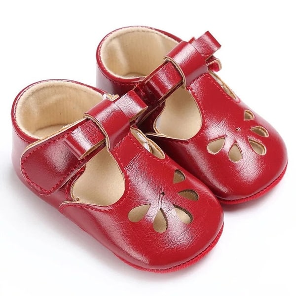 slide 1 of 1, Laurenza's Baby Girls Red Vegan Leather Mary Janes