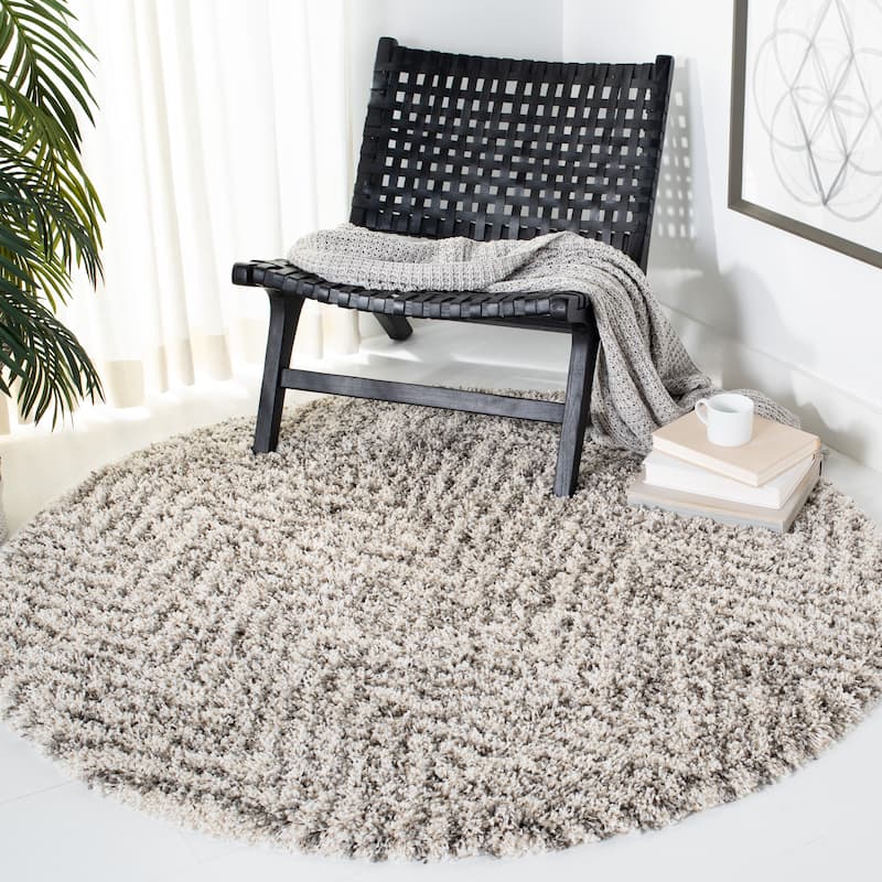 SAFAVIEH Hudson Shag Gulja 2-inch Thick Rug - 5' Round - Ivory/Grey - Round
