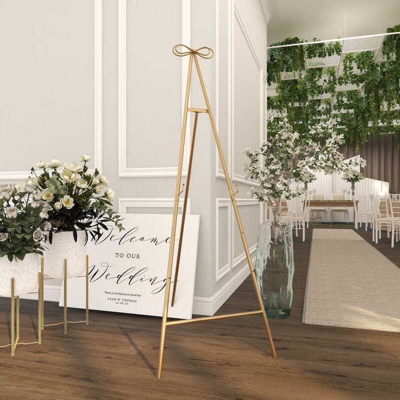 Gold Metal Adjustable 3 Tier Display Easel with Bow Top