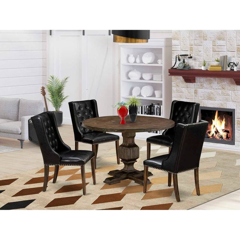 HomeStock 3-Piece Distressed Jacobean Finish Solid Wood Top Dining Table with 2 Chairs