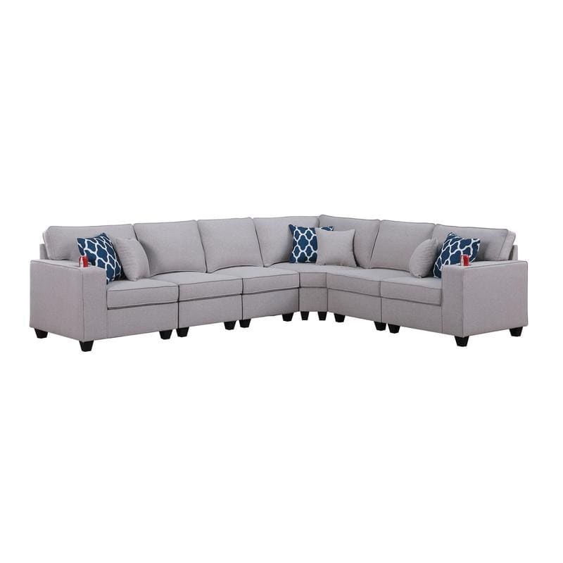 Cooper Linen 6Pc Reversible L-Shape Sectional Sofa with Cupholder - Light Gray