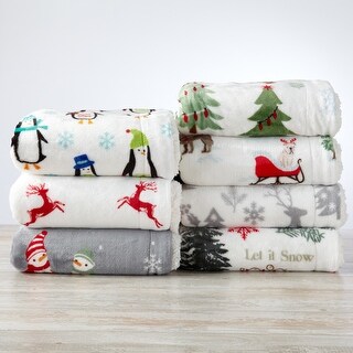 Luxurious Velvet Plush Fleece Reversible Sherpa Holiday Throw