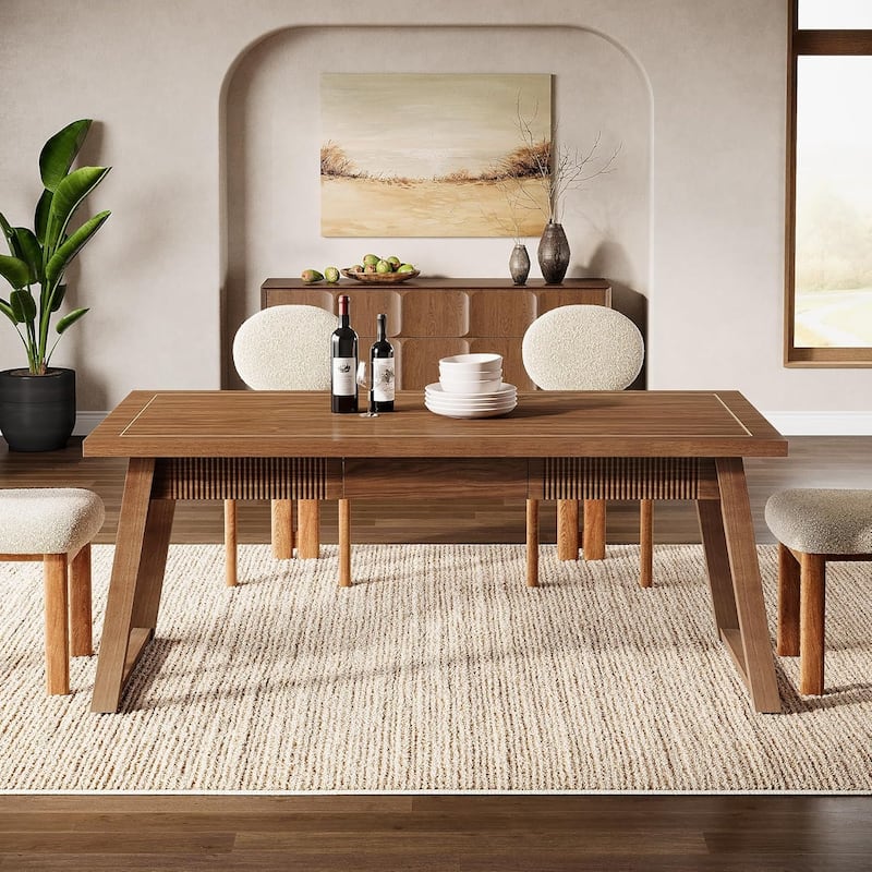 55 Inches Dining Table with Storage Drawer, Rectangular Dinner Kitchen Table