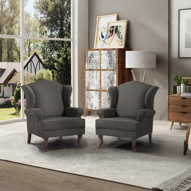 2 Set Traditional Wingback Accent Chairs Upholstered Armchair