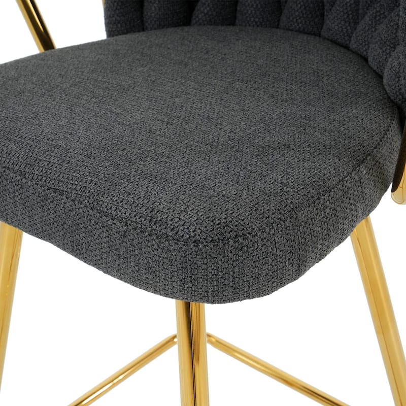 Contemporary Linen Bar Chair with Gold-Plated Legs (Set of 2)