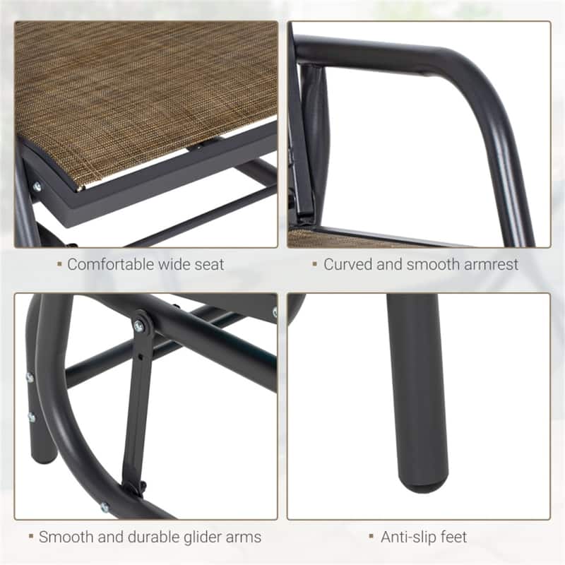 Comfortable Outdoor Glider Chair with Steel Frame and Weather-Resistant Mesh Curved Armrests - 29.5" W x 26" D x 33.5" H
