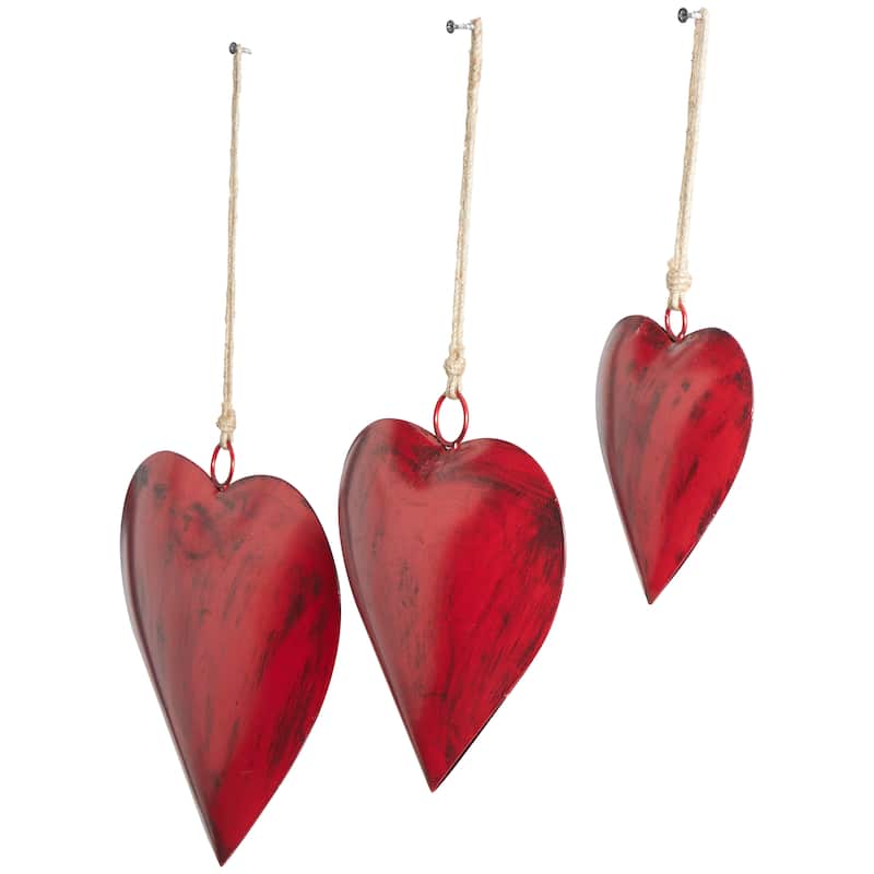 Gold, Red or Gray Metal Heart Decorative Bell with Hanging Rope (Set of 3)