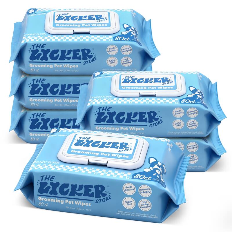 Hydrating Hypoallergenic Unscented Dog Grooming Wipes with Aloe Vera, Chamomile, and Shea Butter - 6-Pack - 80 Count