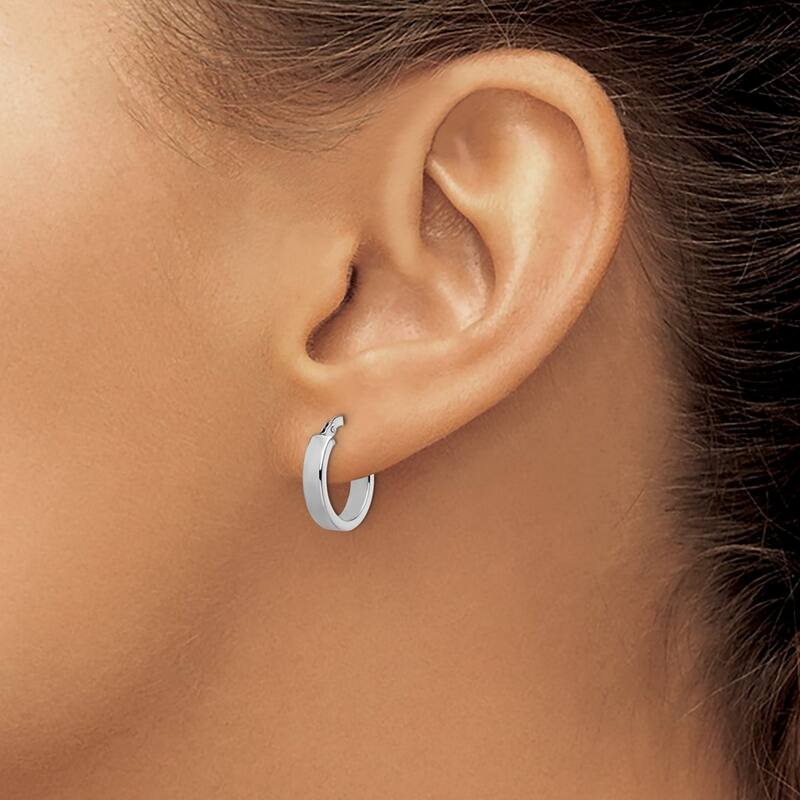 Curata 14k White Gold Polished Domed 15x3mm Classic Hoop Earrings