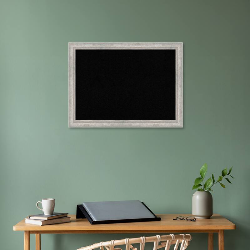 Angled Silver Wood Framed Black Corkboard Bulletin Board, Organization Board, Pin Board