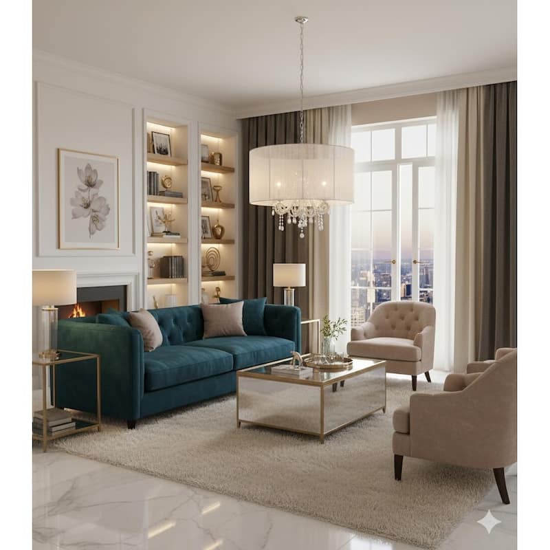 Transitional 5-Light White Crystal Chandelier With Shade