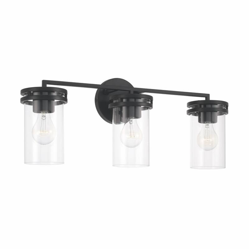 Fuller 3-light Bath/ Vanity Fixture w/ Clear Glass - Matte Black