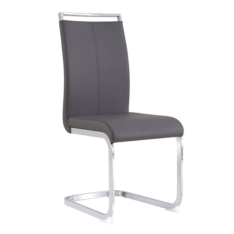 Modern PU Faux Leather High Back Dining Chairs with C-shaped Tube Chrome Metal Legs for Multiple Rooms