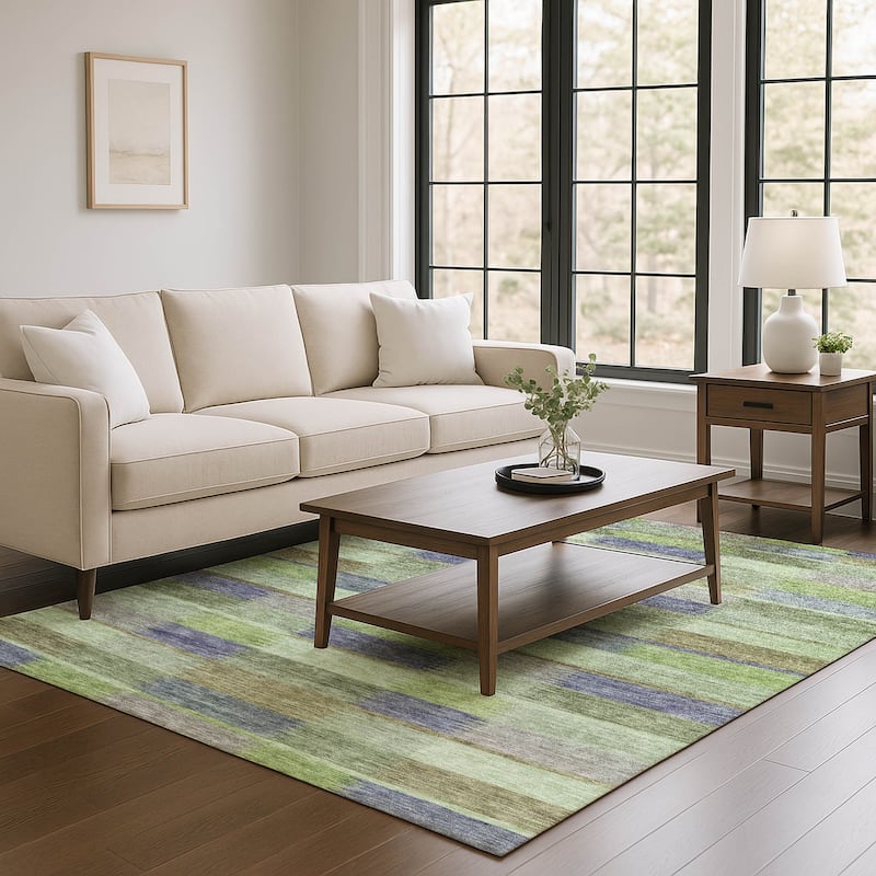Premium Washable Super Soft Geo Stripe Mayfield Rug - Aloe - 3' x 5'